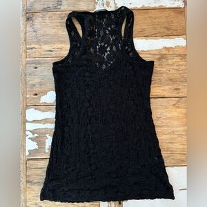 BCBGeneration Black Lace Long V-Neck Tank Top